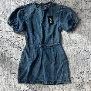 Missguided + Blue Denim Puff Sleeve Mini Dress